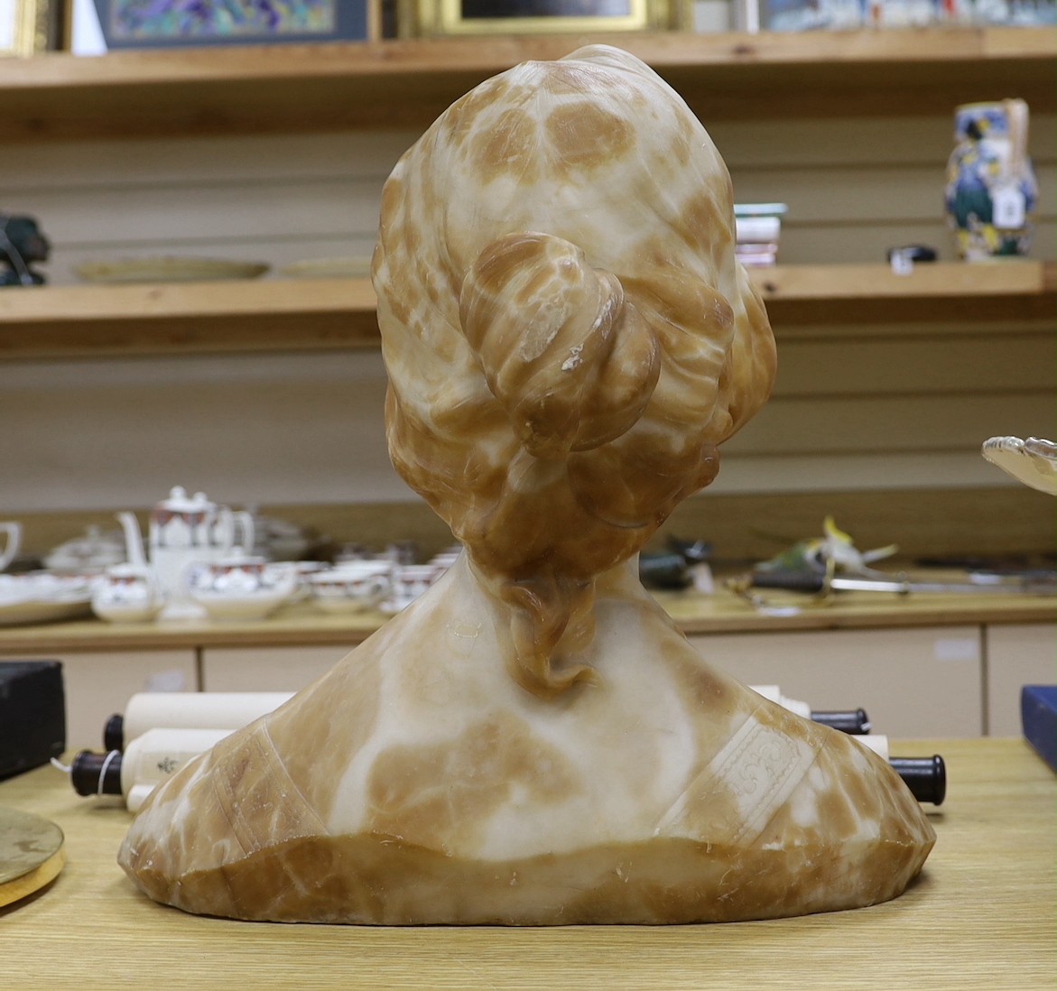 A late 19th century Italian alabaster bust of a lady, 41.5cm high